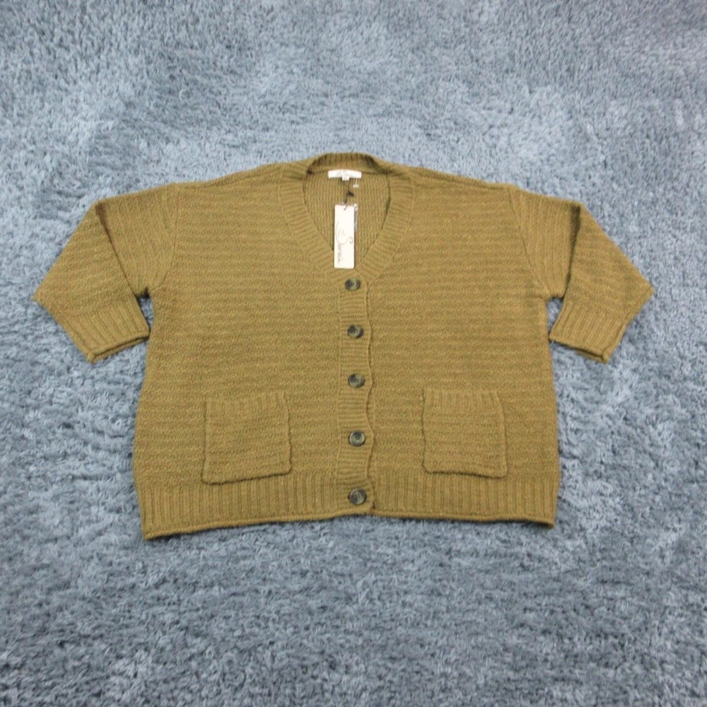 Les Serein Cardigan Sweater Womens 2X Green V Neck Button Knit Pockets NWT